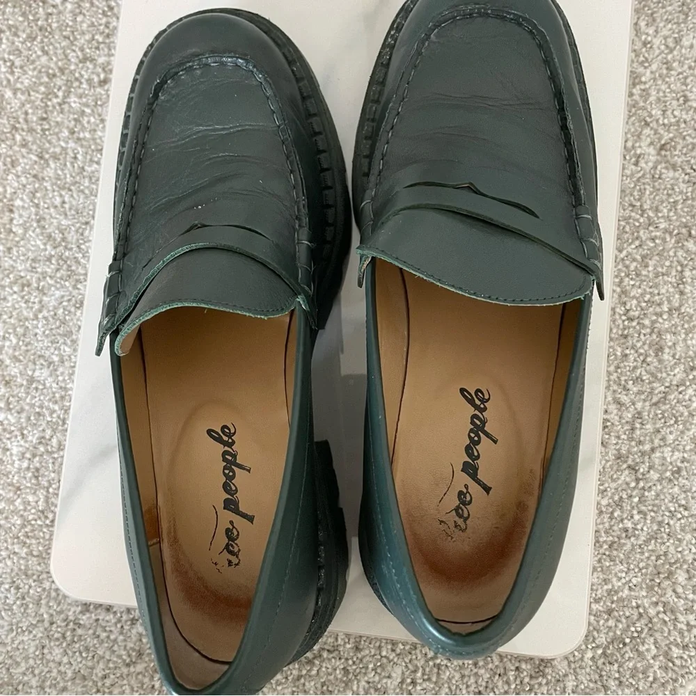 Free People Lyra Lug Sole Green Loafers Size 39.5/9.5 - Picture 10 of 11